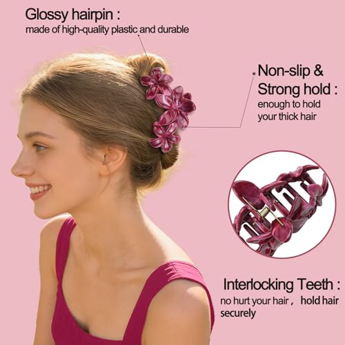 4Pcs Cute Hawaiian Flower Claw Hair Clips for Women Burgundy Plumeria Large Claw Clips for Thick Thin Hair Strong Hold Beach Hair Accessories for Women and Girls - color: 21-Colorful