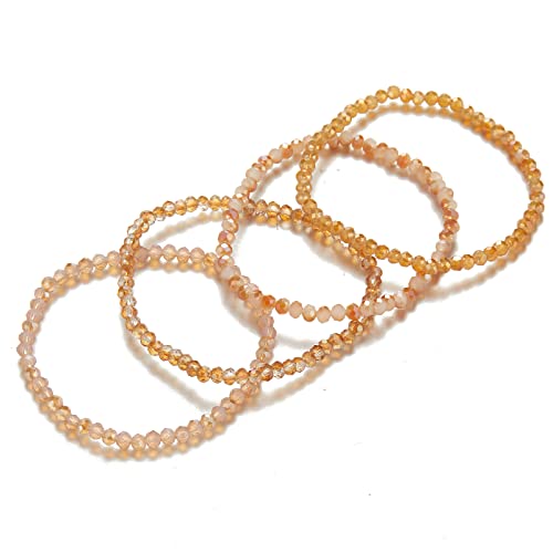 Noessla Beaded Boho Stretch Bracelet Colorful Stackable Crystal Beads Bracelets Trendy Costume Jewelry Mothers Day Gifts for Women - color: Orange