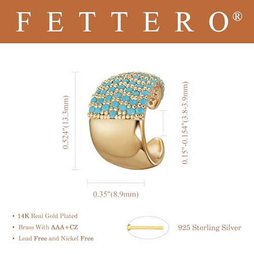 FETTERO Ear Cuff Earrings for Women Non Piercing 14K Gold Plated Ear Cuffs for Non Pierced Ears Clip on Cartilage Earring Ligthweight Fake Earrings | Single - style: Pave Tur