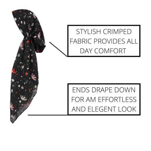 Pretied Head Scarves for Women Featuring Lightweight Crimped Material and Attractive - color: Floral Black/Burgundy