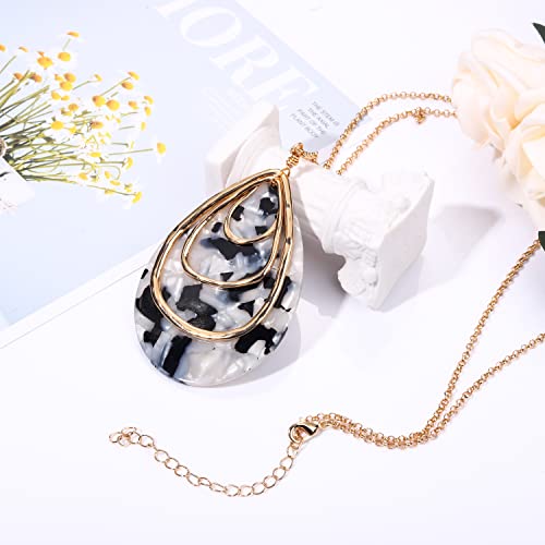 MOLOCH Long Necklace For Women Geometry Teardrop Acrylic Circle Pendant Necklace Statement Boho Acetate Resin Necklace Minimalist Gift - color: Black white