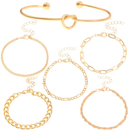 Alegend Titanium Steel (Not Rust, Resist Corruption, Easily Clean) 18K Gold Plated Single Bracelets + 14K Gold Plated Stackable Multilayer Bracelets - style: 14K Gold Plated Six-Layered