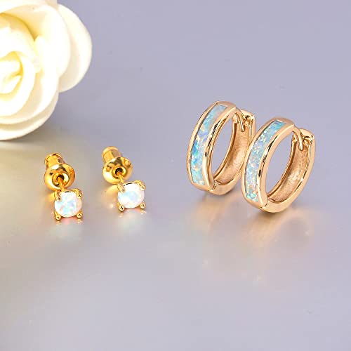 CiNily Huggie Earrings Opal Hinged Hoop Earrings Gold Plated Hypoallergenic Small Hoop Earrings for Women Teen Girls Men Sensitive Ears - color: Gold Plated-White