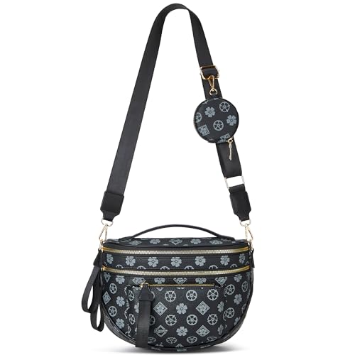 Crossbody Purse for Women Small Crossbody Bags Trendy Vegan Leather with Adjustable Shoulder Straps Gift for Mother Wife Mom - color: Black Flower