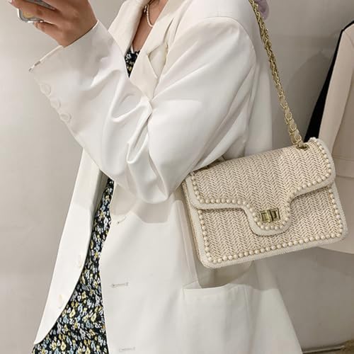 Women Shoulder Bag, Flap Crossbody Bag for Girls Stylish Evening Purse with Pearls Decor - size: Large