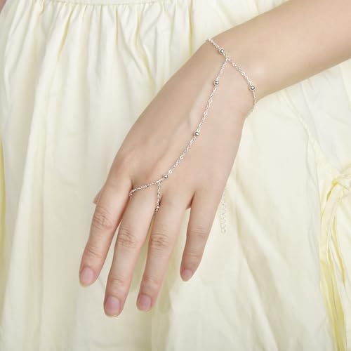Hand Chain Bracelet Stainless Steel Finger Ring Bracelet Adjustable Gold Plated Hand Chain CZ Stackable Boho Minimalist Jewelry for Women - color: Steel Hand Chain Bracelet AN140W