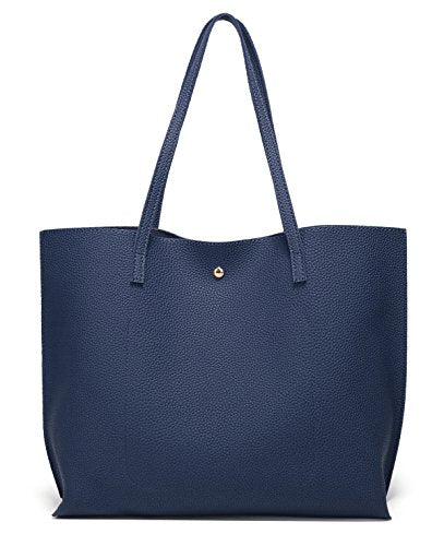 Dreubea Women's Soft Faux Leather Tote Shoulder Bag from, Big Capacity Tassel Handbag - color: Dark Blue