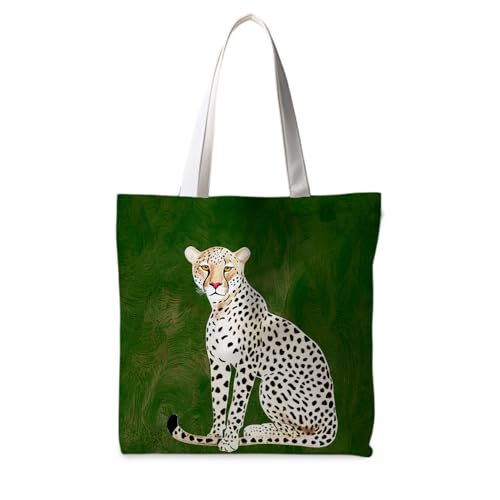 Preppy Animal Tote Bag, Pet Canvas Tote Bag, Reusable Grocery Shopping Shoulder Bags - color: Leopard