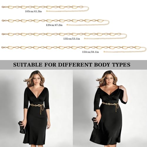 LIMHOO Women's Metal Waist Chain Belts Gold Silver Link Belt for Dresses - color: Square Gold, size: M: Length 120cm/47.2in