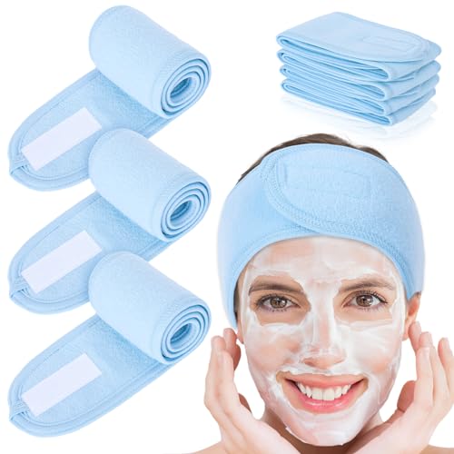 Whaline Spa Facial Headband Head Wrap Terry Cloth Headband 4 Counts Stretch Towel for Bath, Makeup and Sport (Light Blue) - color: Light Blue