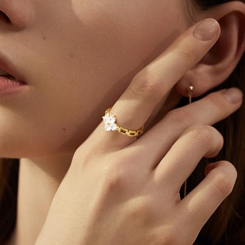 Engagement Rings for Women,Two-in-One Halo Wedding Promise Cubic Zirconia Band,18K Gold Plated Stainless Steel Wedding Ring Set for Women,Promise Ring for Anniversary or Proposal - size: 6, style: Four Leaf Clover