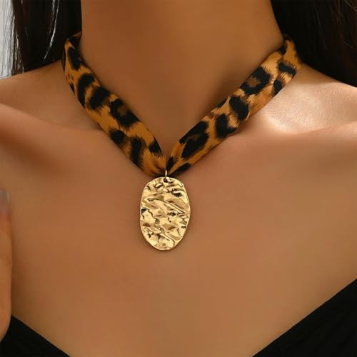 Scarf Necklace with Charm Gold Starfish Chunky Cross Heart Flower Pendants Bandana Charm Necklace Western Scarf for Women Boho Cowgirl Country Cowboy Accessories Beach Vacation Vacation Outfits Jewelry - color: A5-Scarf Necklace With Pendant Charm