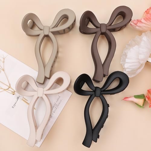 4 Pcs Bow Hair Clips Elegant Hair Claw Butterfly Hair Accessories for Girls Nonslip Butterfly Clips Hair Styling Accessories for Women - color: 4 Pcs-Matte Style(Black,Dark Brown,Brown,Beige)