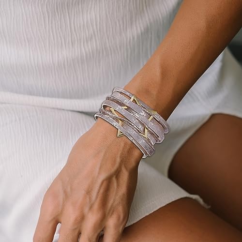 Long tiantian Leather Bracelets for Women Men Heart Wrap Bracelets Western Jewelry Cowgirl Outfits Birthday Gifts for Her - color: B1:light red leather bracelet