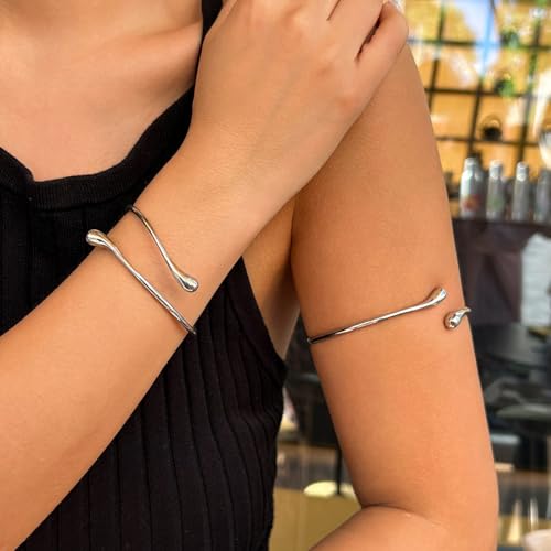 Gold Arm Cuff for Women,Arm Cuff Upper Arm Bracelet Jewelry Minimalist Armband ArmCuffs Bangle Bracelets Summer Beach Accessories - color: Silver