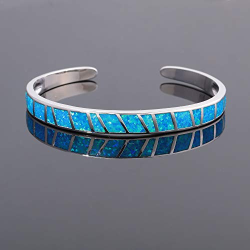 CiNily Womens Cuff Bracelet,Opal Bangle Bracelets Gold Plated Hypoallergenic Ladies Gemstone Open Cuff Bangle Bracelet - color: blue