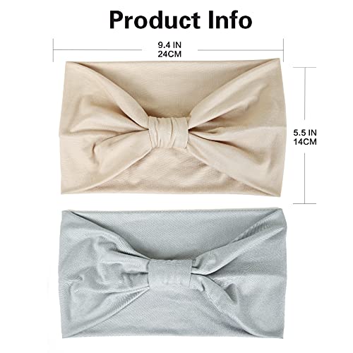 GiLi 2 Pack Wide Headbands for Women Boho African Knotted Non Slip Fashion Hair Bands Yoga Running Sports Workout Gym Head Wraps Elastic Soft Cotton Cloth Turbans Bandana for Girls(Light Grey, Skin) - color: 2 Color (Light Grey+Skin)