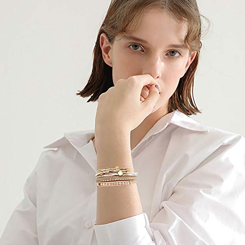 Leather Wrap Bracelet Set 3Pack Wrist Cuff Bracelet for Women Multilayer Magnetic Clasp Bracelet Feather Tree Bead Crystal Bracelet - color: Three Crystal