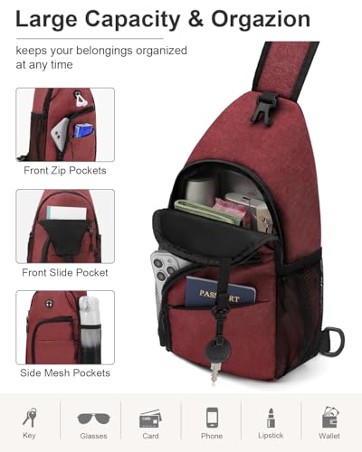 Pritent Crossbody Bags for Women Man Waterproof Sling Bag Backpack Trendy Casual Cross Body Bag with Convertible Shoulder Strap Chest Bag for Camping Hiking Travel Essentials (Wine, Medium) - color: Wine, size: Medium