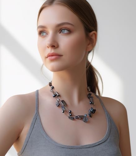 FULU AUTUMN Beaded Statement Necklaces for Women Shell Bead Chunky Collar Necklace Summer Layer boho Costume Jewelry for Her - color: Navy Blue