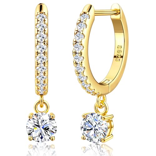 Moissanite Earrings, Sterling Silver Hoop Earring 1.0ct-2.0ct D Color Brilliant Hypoallergenic Earring for Women Men Drop Dangle Moissanite Leverback Mother's Day Gift - color: 1.0 carats(0.5ct*2)-Gold
