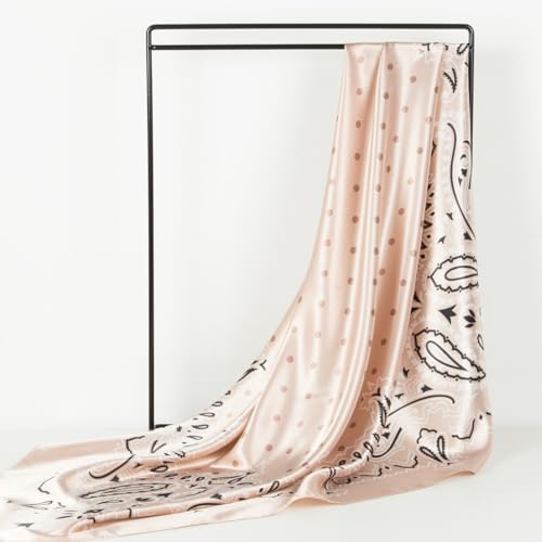 RIIQIICHY Head Scarf for Women Like Silk Scarf Hair Scarf Printed Square Scarf Bandanas for Women 35 Inches - color: Light Grayish Pink/Dull Pink/Grey