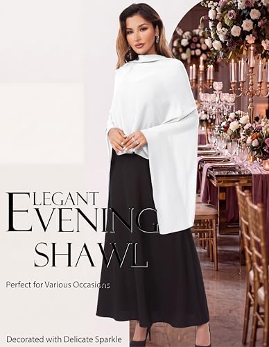 Shawls and Wraps for Evening Dresses Sheer Chiffon Women Elegant Soft Silky Sparkly Wedding Bridal Scarf - color: White B