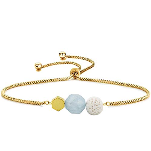 Jardme Essential Oil Diffuser Bracelets, 14K Gold Link Bracelets for Women, Birthday Gifts for Women Mom - color: Aquamarine