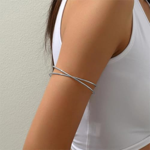 Silver Arm Cuff for Women Open Adjustable Armband Stackable Upper Arm Bracelet Bangle Minimalist Summer Beach Cuff Jewelry - color: Silver Arm Cuff CD