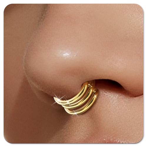 Small Cartilage Double/Triple-Hoop Helix Conch Piercing Earrings With Cubic Zirconia For Women Trendy 14K Gold Plated Titanium Surgical Stainless Steel Sets Nose Rings Hoops Septum Rings - color: 14K Gold, style: E-4Pairs-16Gauge-Triple hoop
