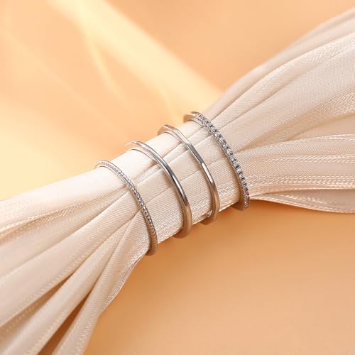 MILACOLATO 14K Gold Plated 1.3mm Thin Stackable Rings for Women - Minimalist Non Tarnish Half Cubic Zirconia Band Rings - Dainty Trendy Statement Stacking Rings Set Size 5-10 - color: Silver