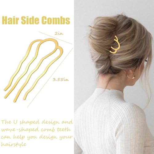 6 Piece Metal Hair Side Combs Hair Fork Clip Pins for Updo Bun, U Shape for Vintage Hairstyle Hair Accessories (Black/Silver/Gold-4 Teeth) - color: Black/Silver/Gold-4 Teeth