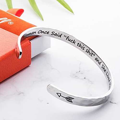 Carviell Bracelet - Gifts for Women – Inspirational, Friendship, Love, Mom, Daughter, Sister, Christian, Graduation, Memorial & Wedding Gifts – 100+ Phrases – Stainless Steel, Gift-Ready - style: BADASS Gift - A wise woman once said, fu.. this sh.., and s