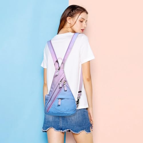 KL928 Sling Bag - Small Crossbody Backpack Shoulder Casual Daypack Rucksack for Men Women - color: 6881mr-palepurple+skyblue