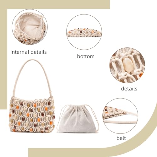 Boho Crochet Shoulder Bag for Women, Colorful Beaded Beach Tote Handbag Lightweight Summer Knit Hobo Purse &Travel Organizer (Style 2)