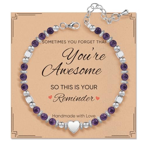 Inspirational Gifts Bracelets for Women: Healing Natural Stone Beaded Bracelets - Mothers Day Birthday Graduation Christmas Gifts for Women Friends Mom Daughter Sister Bestie - color: Amethyst-AWESOME