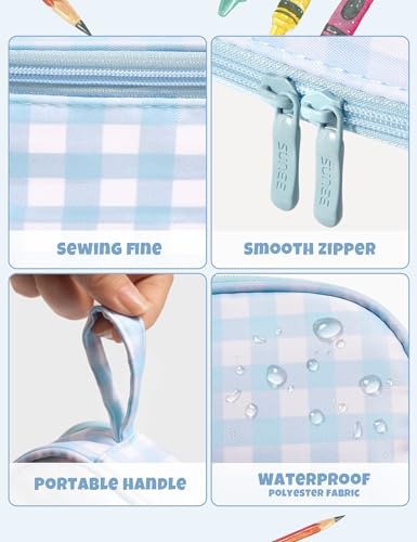 SUNEE Cute Pencil Case, Aesthetic Pen Pouch, Colored Large Pencil Bag with Zipper, Kawaii Stationery Storage and Organizer, School Supplies for Teen and Adult Girls, Blue Checkered - color: Blue Checkered