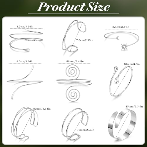 9Pcs Arm Cuff Bracelets Gold Upper Arm Cuff for Women Adjustable Upper Arm Bangle Bracelet Minimalist Irregular Arm Bangle Armband Coil Swirl Armlets Armband Jewelry Set - color: Silver A