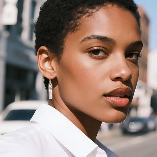 ALEXCRAFT Hammered Silver Dangle Earrings for Women, 14K Gold Plated French Leverback Earrings, Hypoallergenic Lightweight Statement Hammer Square Bar Long Drop Earing for Women Trendy Jewelry Gifts - color: SilverC