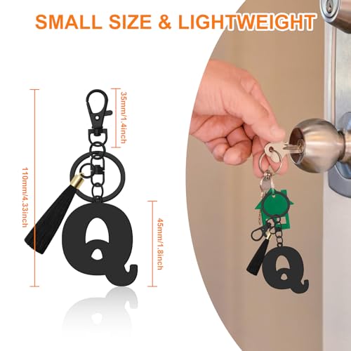 Oubaka Initial Monogram A-Z Keychain for Women, Cute Initial Letter Keychain with Tassel for Handbag Car Key Bag Keyring - color: Black-q