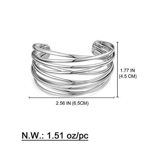 WOWORAMA Chunky Cuff Bracelets for Women Multi-layer Cross Wire Open Bangle Bracelet Adjustable Chunky Wide Open Wrist Arm Cuffs Wrap Bracelet Gold/White Gold - color: White-Gold Cross Wire Cuff