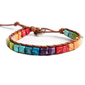 YGLINE Boho Handmade Wrap Leather Tube Crystal Stone Bracelet for Women - color: Chakra Cube 2