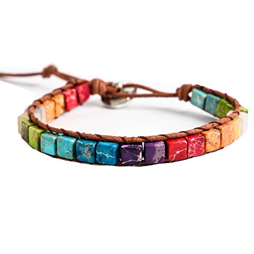 YGLINE Boho Handmade Wrap Leather Tube Crystal Stone Bracelet for Women - color: Chakra Cube 2