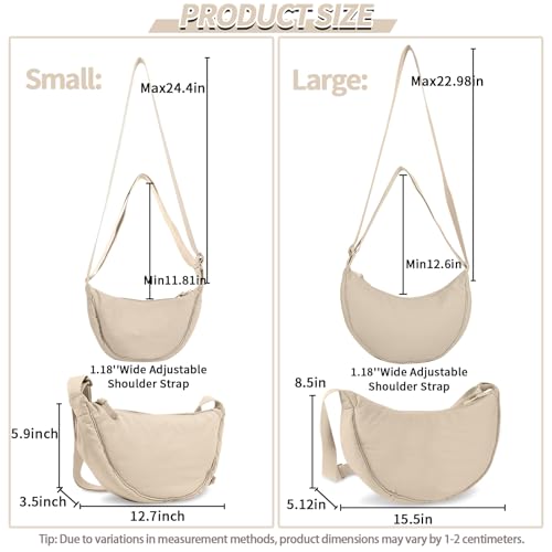 Nylon Crescent Crossbody Bag for Women Purses Trendy Men,Small Travel Sling Bag Hobo - color: Beige, size: Small