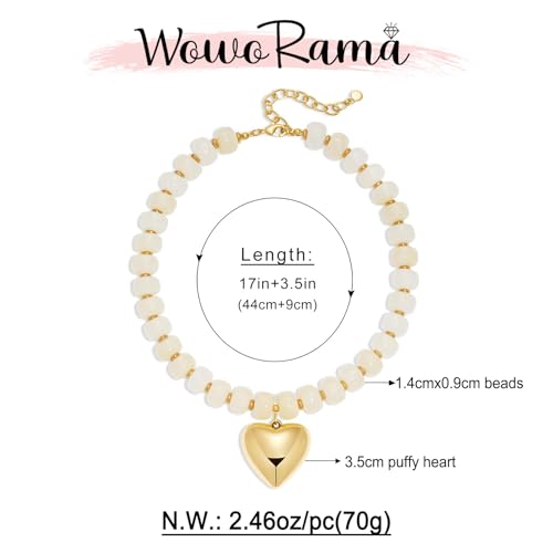 WOWORAMA Chunky Heart Necklaces for Women Colorful Resin Beaded Choker Necklace Gold Puffy Heart Statement Necklace Trendy Acrylic Choker Jewelry - color: Cream-White