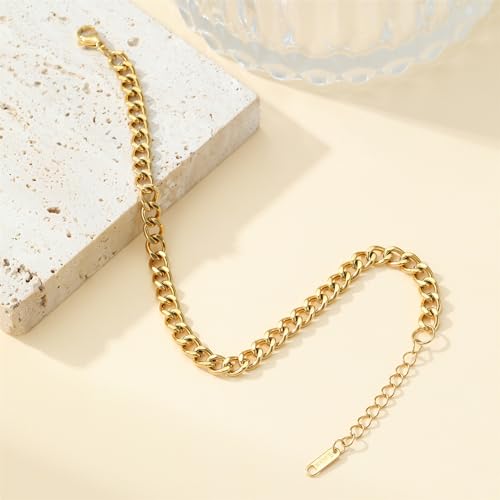 Dainty Ankle Bracelets for Women 18K Gold Plated Satellite Beaded Herringbone Lip Chain Anklets Simple Minimalist Summer Beach Foot Jewelry Christmas Gifts - color: Cuban-Gold