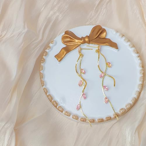 Crystal Drop Earrings,Zirconia Rhinestone Dangling Earrings for Women Prom Party Jewelry Gifts， Dangle Fashion Jewelry Crystal Earrings for Women - color: pink gold