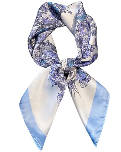 Satin Bandana Headscarf for Women Silky Hair Scarves for Fashion Lightweight - color: 15-blue Flowered Bushes