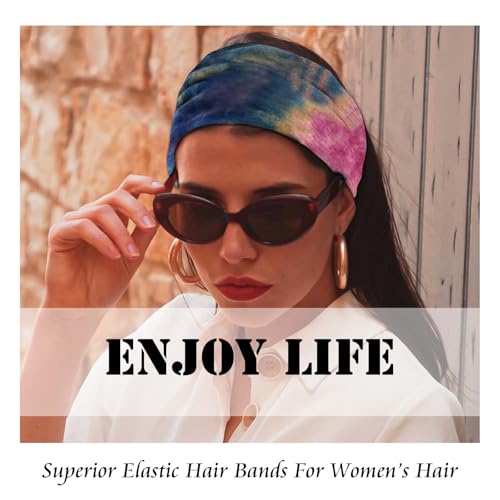 Wide Headbands Stylish Hair Band Tie Dye Head Wraps Elastic Boho Turban Headband Workout Sweatband Non Slip Bandanas Headband Knotted Hair Accessories Band for Women 4 Pack - color: Style 85