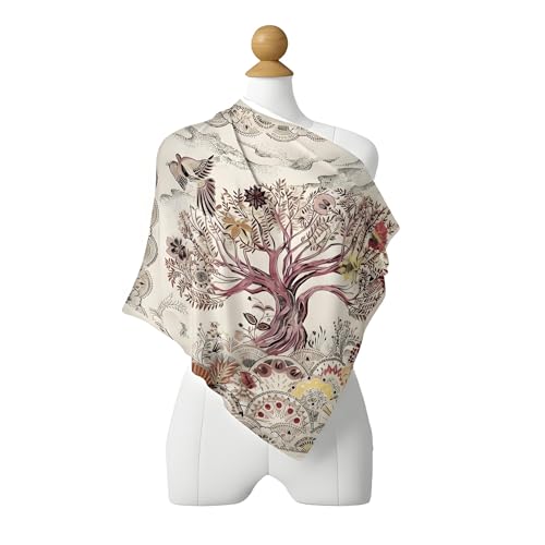 Premium Floral Scarf for Women 35x35 Square Silk Feel-Lightweight Scarves Headscarf Bandanas Wrapping Handbag - color: Artistic Illustration Pink